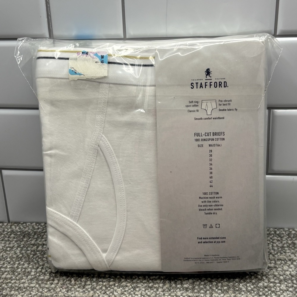 Stafford Underwear For Men White Full Cut Briefs Sz 32 Six Pair New Cotton Comfy - Picture 5 of 6